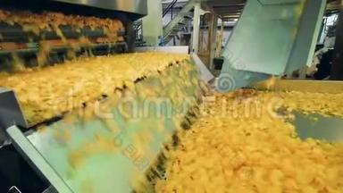 工厂输送<strong>机</strong>在一个特殊的设施移动马铃薯<strong>薯片</strong>。